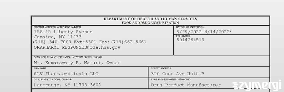 FDANews 483 SLV Pharmaceuticals LLC Apr 14 2022 top