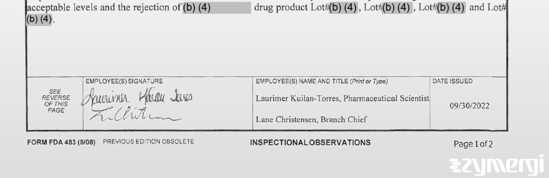 Laurimer Kuilan-Torres FDA Investigator Lane V. Christensen FDA Investigator