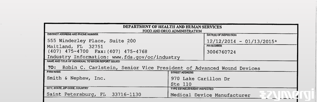 FDANews 483 Smith & Nephew Inc Jan 13 2015 top