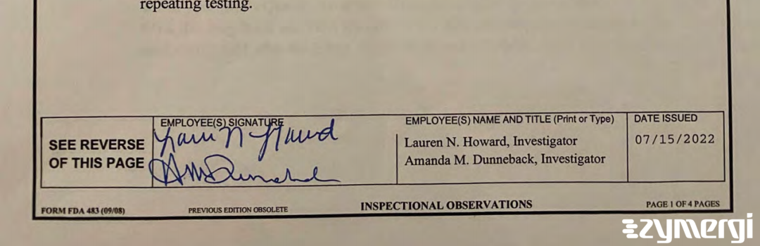 Lauren N. Howard FDA Investigator Amanda M. Dunneback FDA Investigator