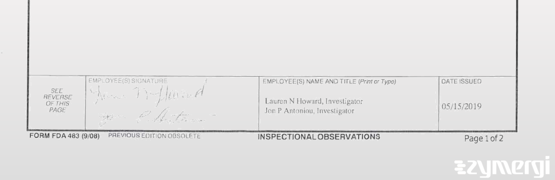 Lauren N. Howard FDA Investigator Jon P. Antoniou FDA Investigator