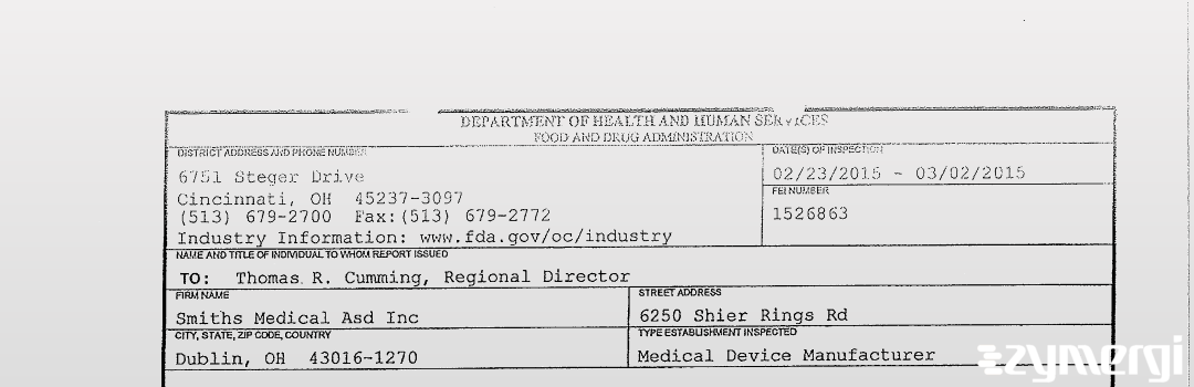 FDANews 483 Smiths Medical ASD, Inc. Mar 2 2015 top