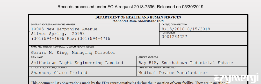 FDANews 483 Smithstown Light Engineering Limited Aug 15 2018 top