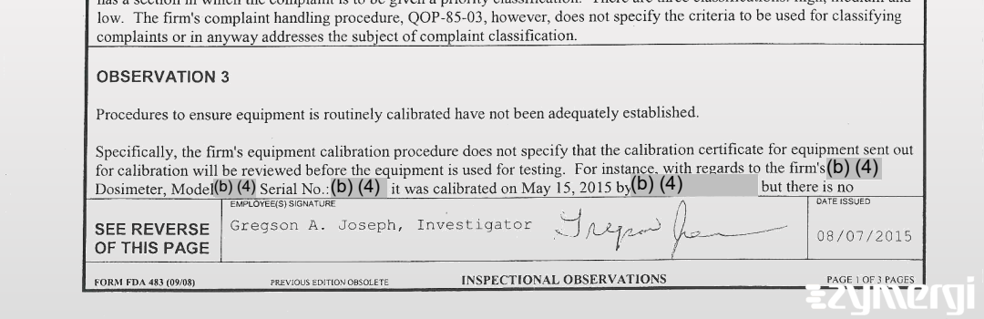 Gregson A. Joseph FDA Investigator 