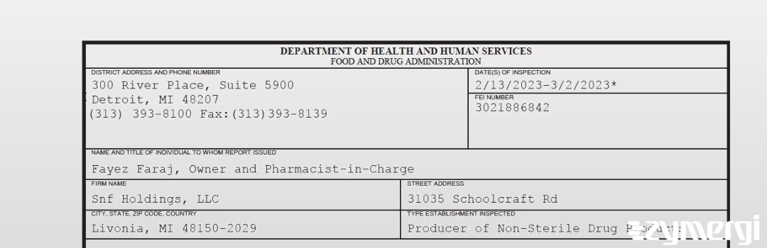 FDANews 483 Snf Holdings, LLC Mar 2 2023 top