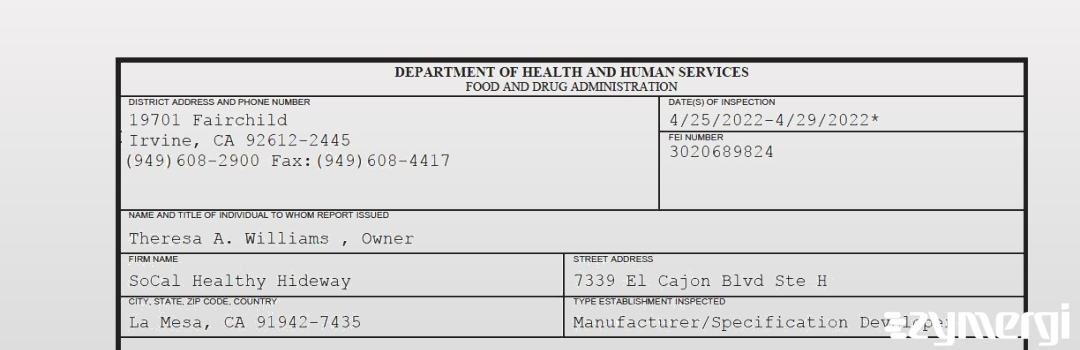 FDANews 483 SoCal Healthy Hideway Apr 29 2022 top