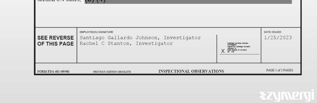 Santiago Gallardo Johnson FDA Investigator Rachel C. Stanton FDA Investigator Gallardo Johnson, Santiago FDA Investigator 