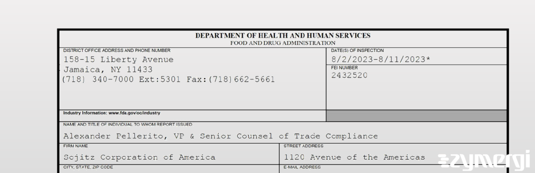 FDANews 483 Sojitz Corporation of America Aug 11 2023 top