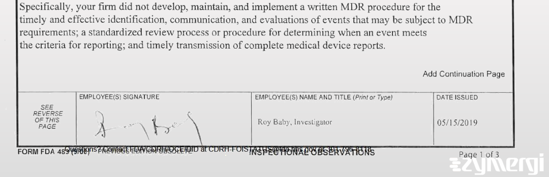 Roy Baby FDA Compliance Officer