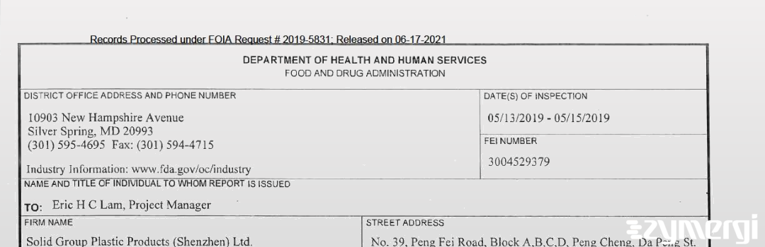 FDANews 483 Solid Group Plastic Products (Shenzhen) Ltd. May 15 2019 top