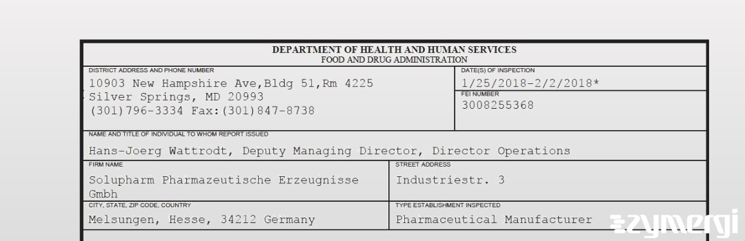 FDANews 483 Solupharm Pharmazeutische Erzeugnisse Gmbh Feb 2 2018 top