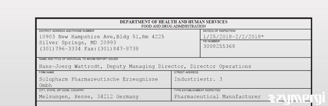 FDANews 483 Solupharm Pharmazeutische Erzeugnisse Gmbh Feb 2 2018 top