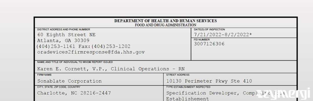 FDANews 483 Sonablate Corporation Aug 2 2022 top