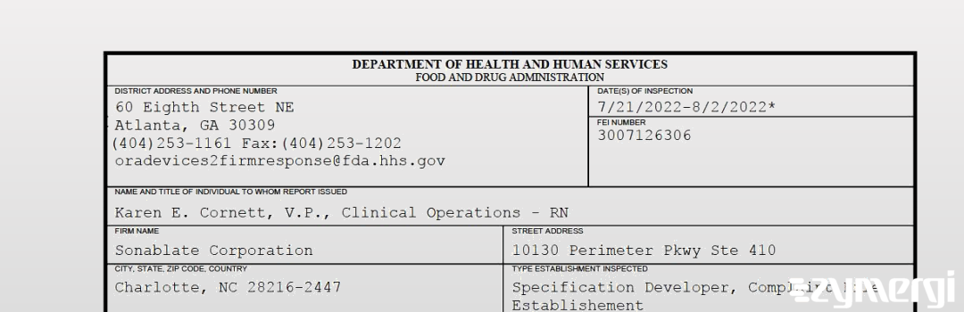 FDANews 483 Sonablate Corporation Aug 2 2022 top