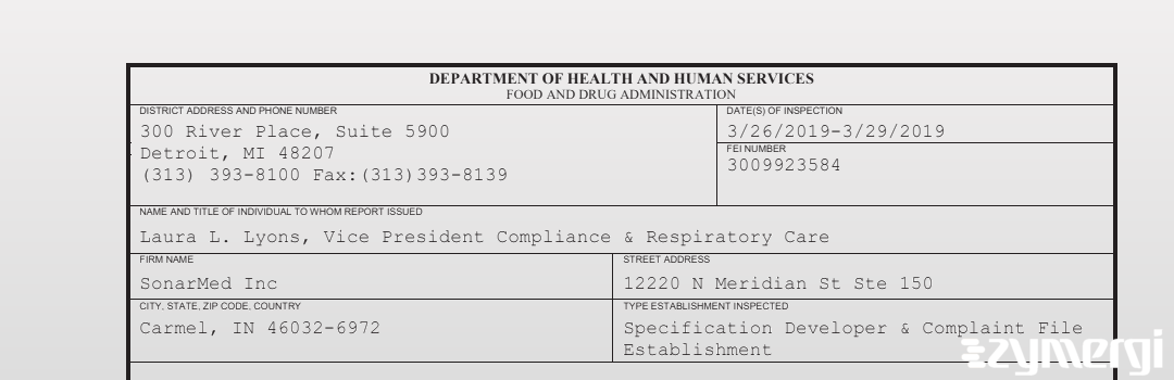 FDANews 483 SonarMed Inc Mar 29 2019 top