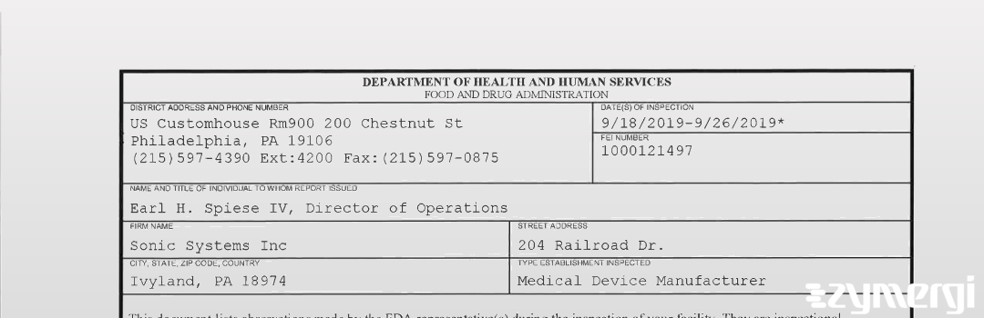 FDANews 483 Sonic Systems Inc Sep 26 2019 top