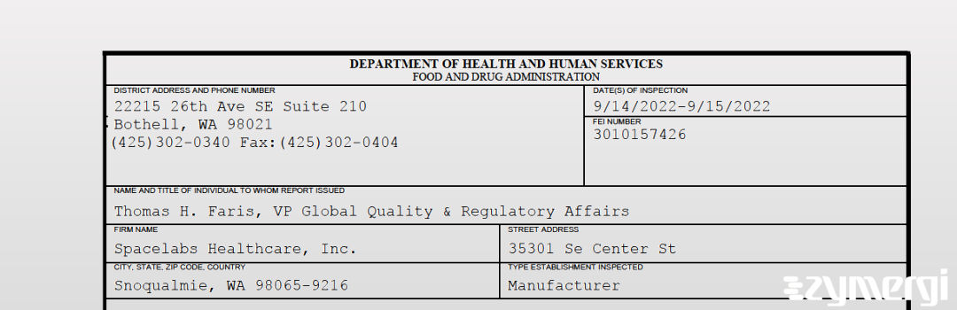 FDANews 483 Spacelabs Healthcare, Inc. Sep 15 2022 top