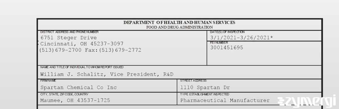 FDANews 483 Spartan Chemical Co Inc Mar 26 2021 top