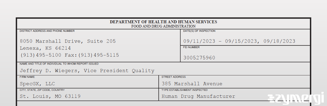 FDANews 483 SpecGx LLC Sep 18 2023 top