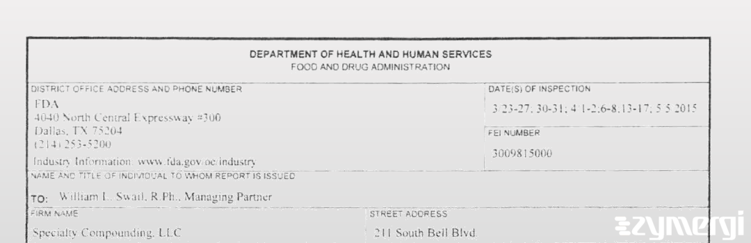 FDANews 483 Specialty Compounding, LLC May 5 2015 top