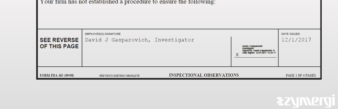 David J. Gasparovich FDA Investigator