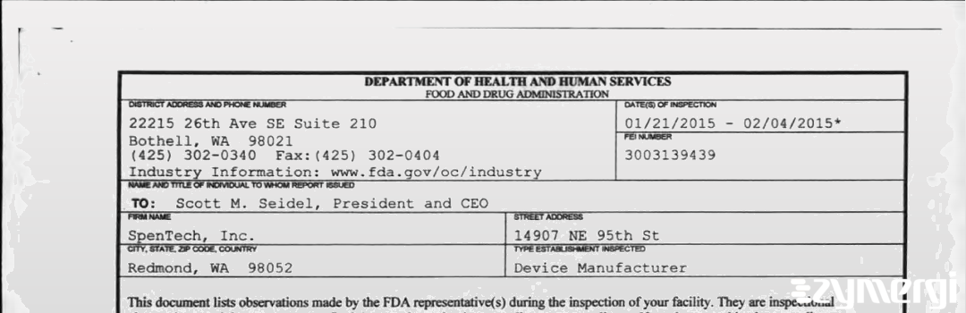 FDANews 483 Spentech, Inc. Feb 4 2015 top