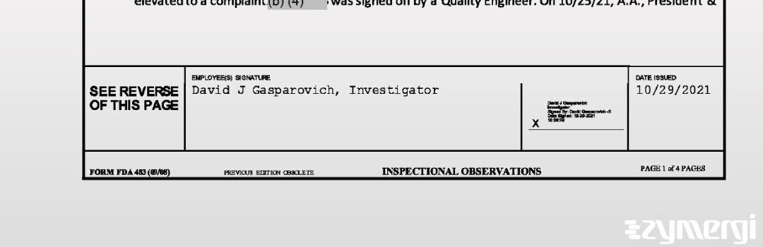 David J. Gasparovich FDA Investigator 