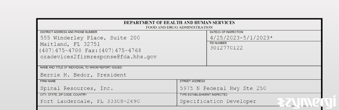 FDANews 483 Spinal Resources, Inc. May 1 2023 top