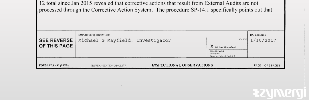 Michael G. Mayfield FDA Investigator 