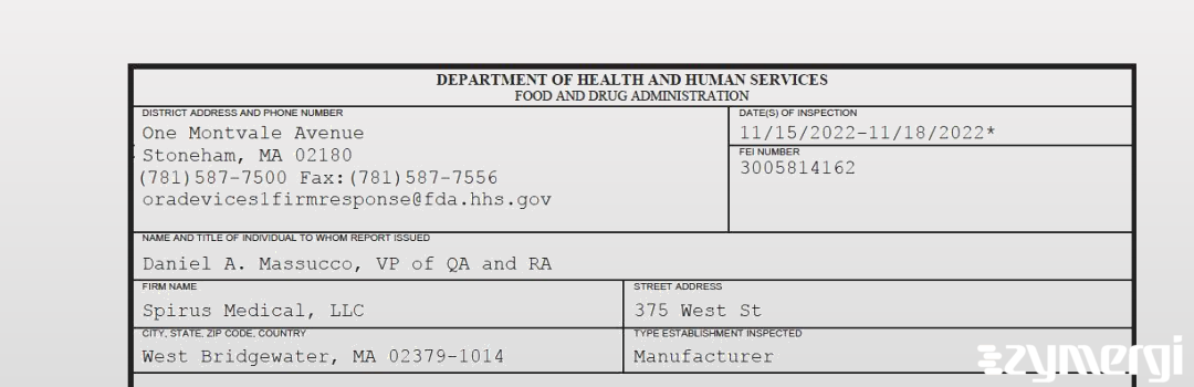 FDANews 483 Spirus Medical, LLC Nov 18 2022 top