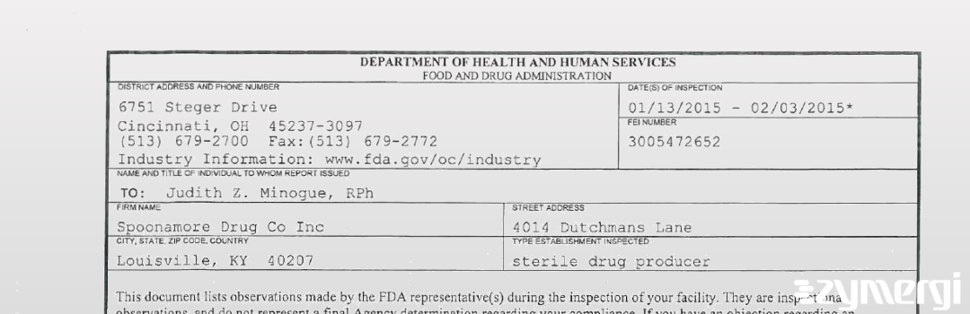 FDANews 483 Spoonamore Drug Co Inc Feb 3 2015 top