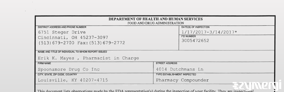 FDANews 483 Spoonamore Drug Co Inc Mar 14 2017 top