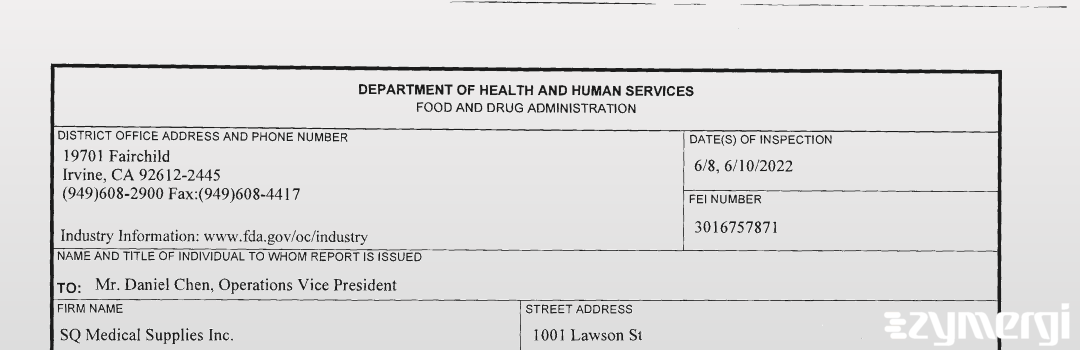 FDANews 483 SQ Medical Supplies Inc. Jun 10 2022 top