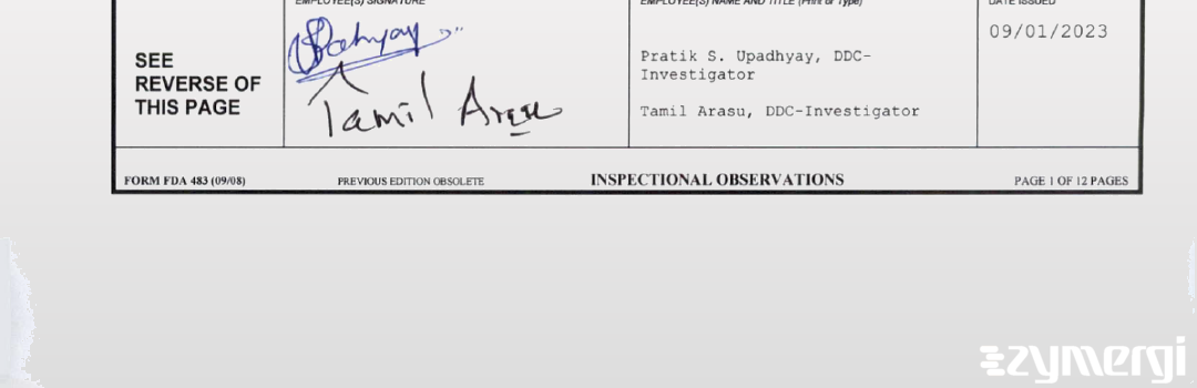 Tamil Arasu FDA Investigator Pratik S. Upadhyay FDA Investigator