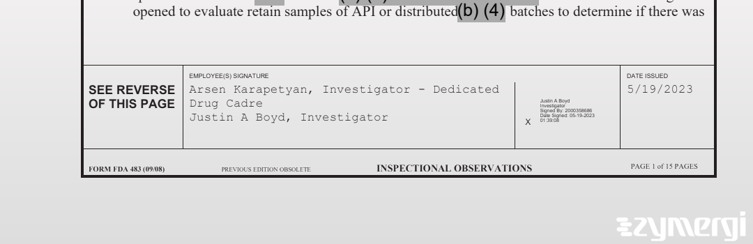 Justin A. Boyd FDA Investigator Arsen Karapetyan FDA Investigator 