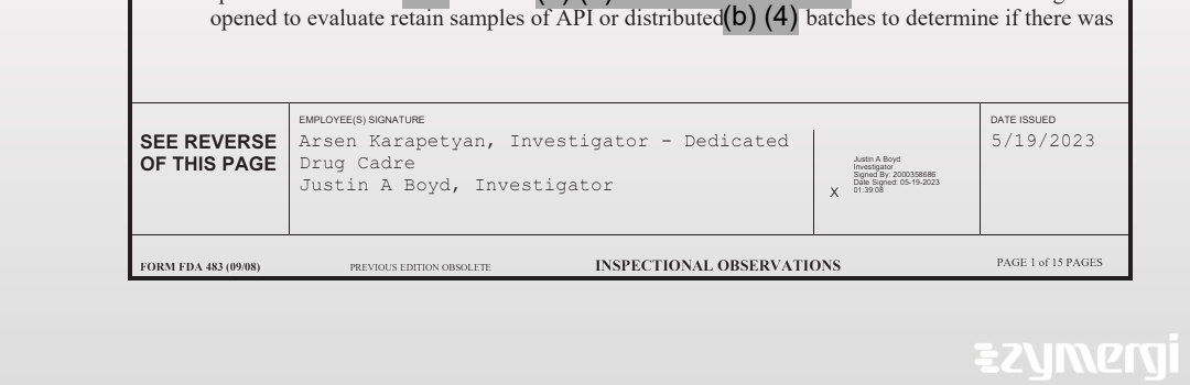 Justin A. Boyd FDA Investigator Arsen Karapetyan FDA Investigator