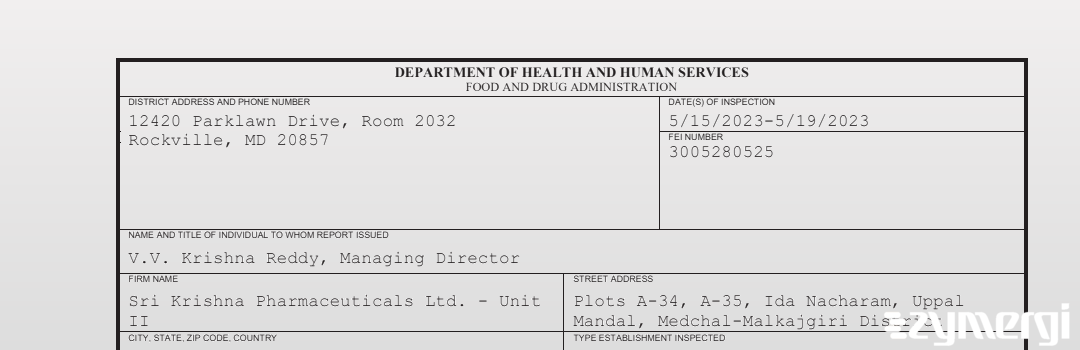FDANews 483 Sri Krishna Pharmaceuticals Ltd. - Unit II May 19 2023 top