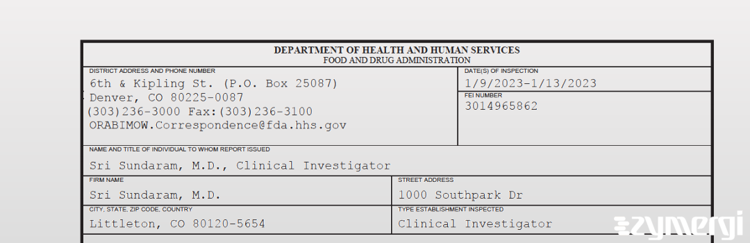 FDANews 483 Sri Sundaram, M.D. Jan 13 2023 top