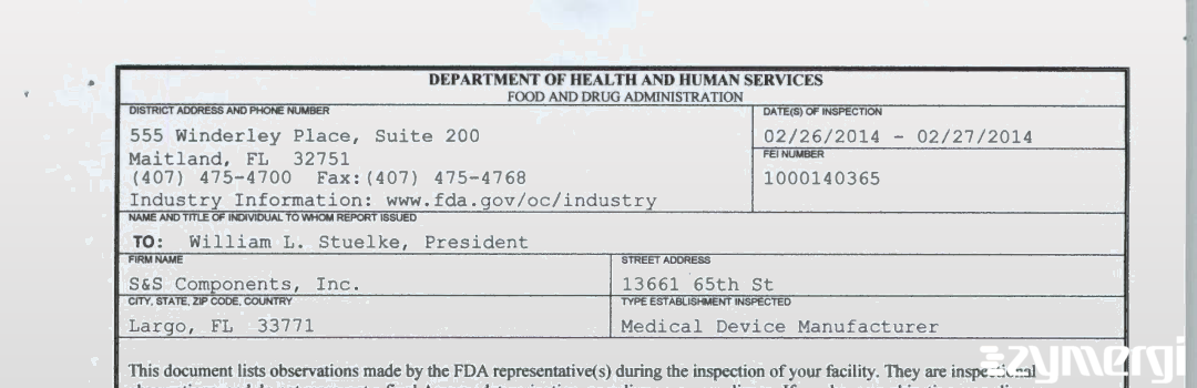 FDANews 483 S&S Components, Inc. Feb 27 2014 top