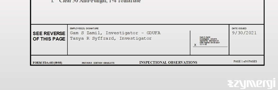 Tanya R. Syffrard FDA Investigator Gam S. Zamil FDA Investigator 