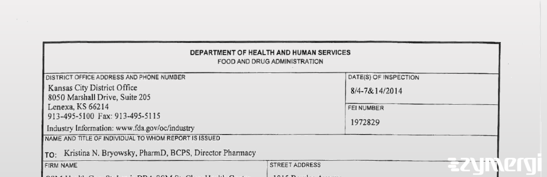 FDANews 483 SSM Health Care St. Louis DBA SSM St. Clare Health Center Aug 14 2014 top