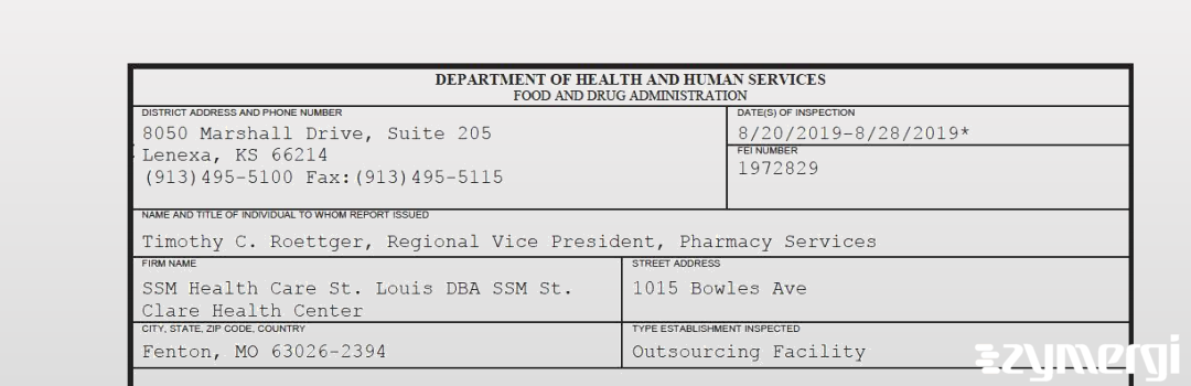 FDANews 483 SSM Health Care St. Louis DBA SSM St. Clare Health Center Aug 28 2019 top