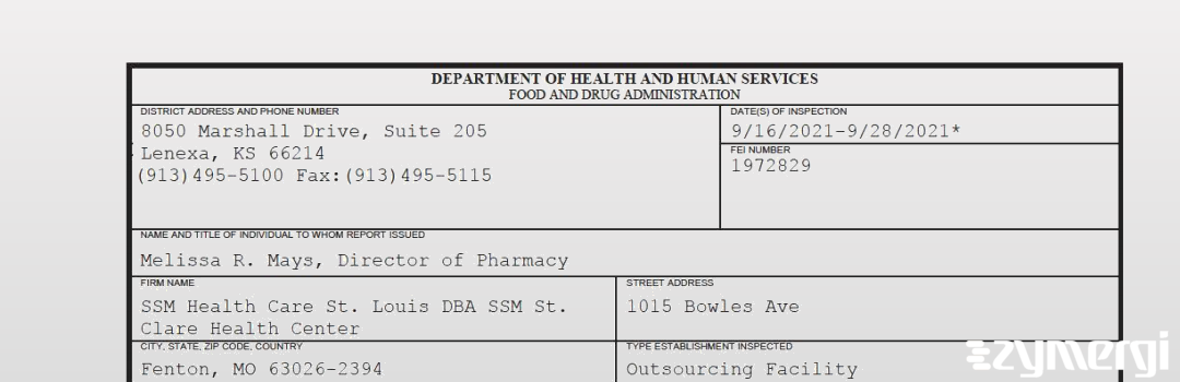 FDANews 483 SSM Health Care St. Louis DBA SSM St. Clare Health Center Sep 28 2021 top