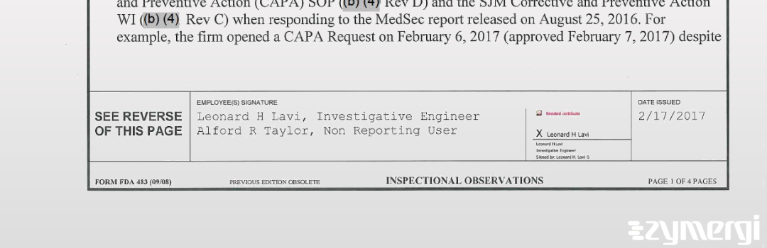 Leonard H. Lavi FDA Investigator Alford R. Taylor FDA Investigator 