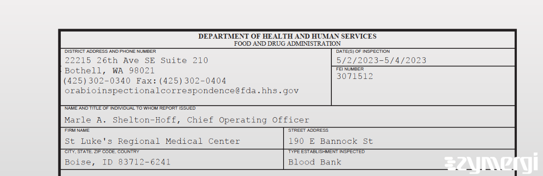 FDANews 483 St. Luke's Regional Medical Center May 4 2023 top