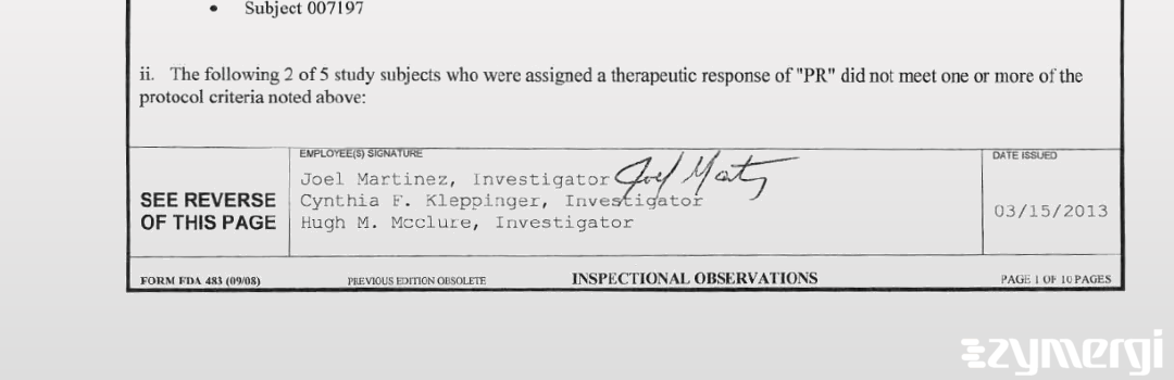 Hugh M. McClure FDA Investigator Joel Martinez FDA Investigator