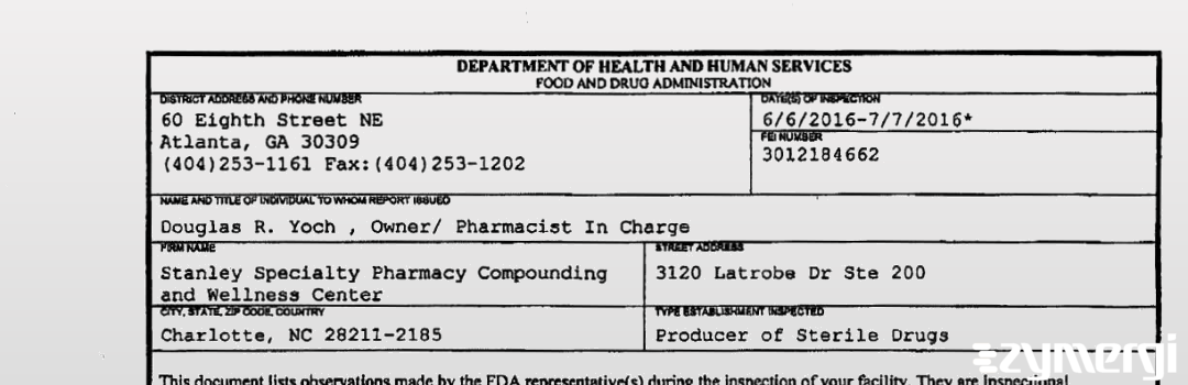 FDANews 483 Stanley Specialty Pharmacy Compounding and Wellness Center Jul 7 2016 top