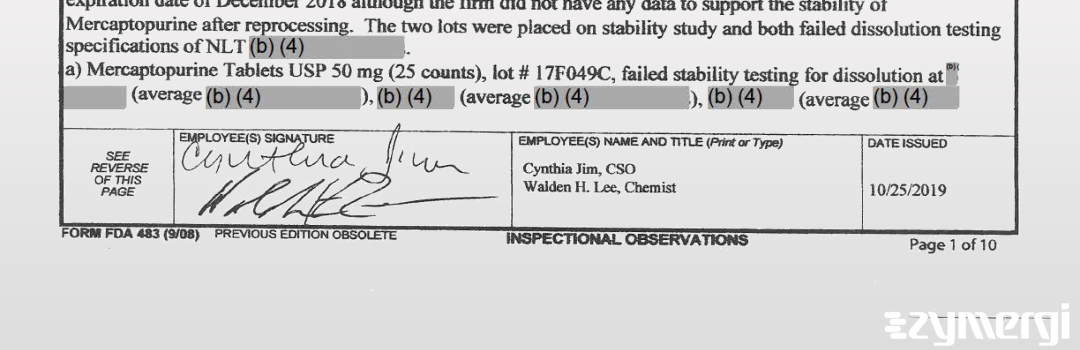 Walden H. Lee FDA Investigator Cynthia Jim FDA Investigator