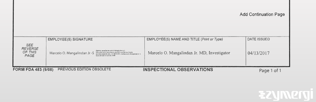 Marcelo O. Mangalindan FDA Investigator 