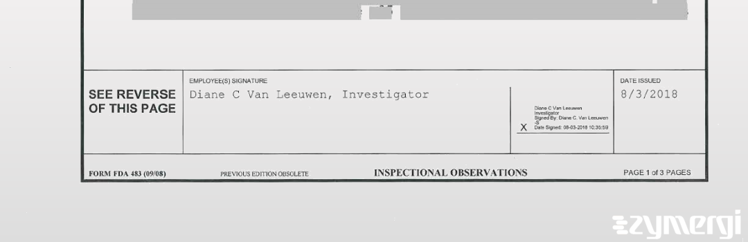 Diane C. Van Leeuwen FDA Investigator Van Leeuwen, Diane C FDA Investigator